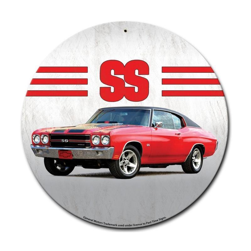 RED CHEVELLE GENERAL MOTORS ROUND METAL SIGN 14