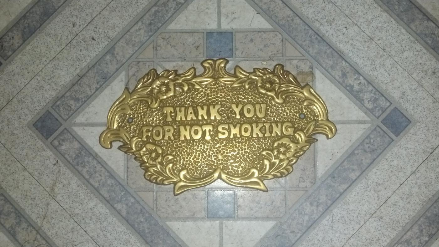OLD SOLID BRASS CASH REGISTER THANK YOU FOR NOT SMOKING SIGN