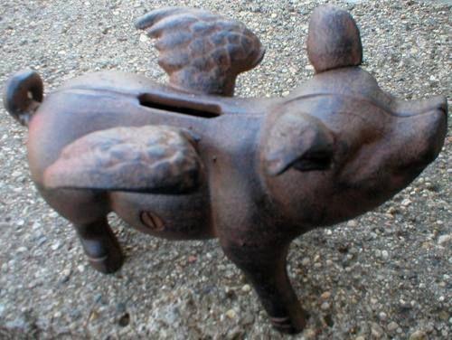 Rustic FLYING PIG Cast Iron Decor DOOR STOP