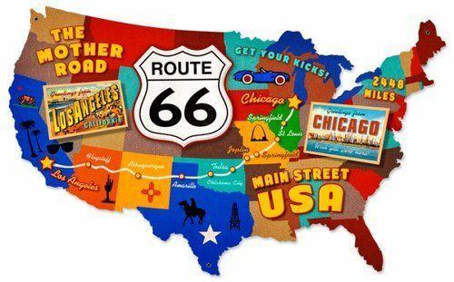 US Route 66 USA Map Custom Metal Shape Sign Past