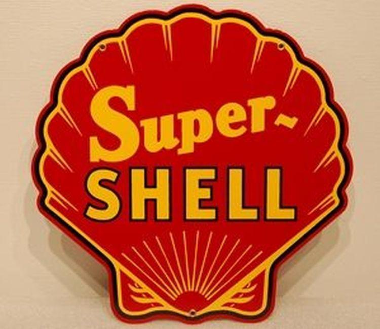 Super Shell Diecut Sign Red Cabin Man Cave Garage Decor