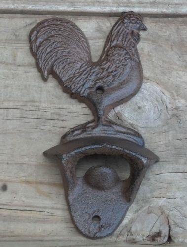 Rooster Bottle Opener Wall Mount Cast Iron Cabin Lodge Man Cave Kitchen Decor