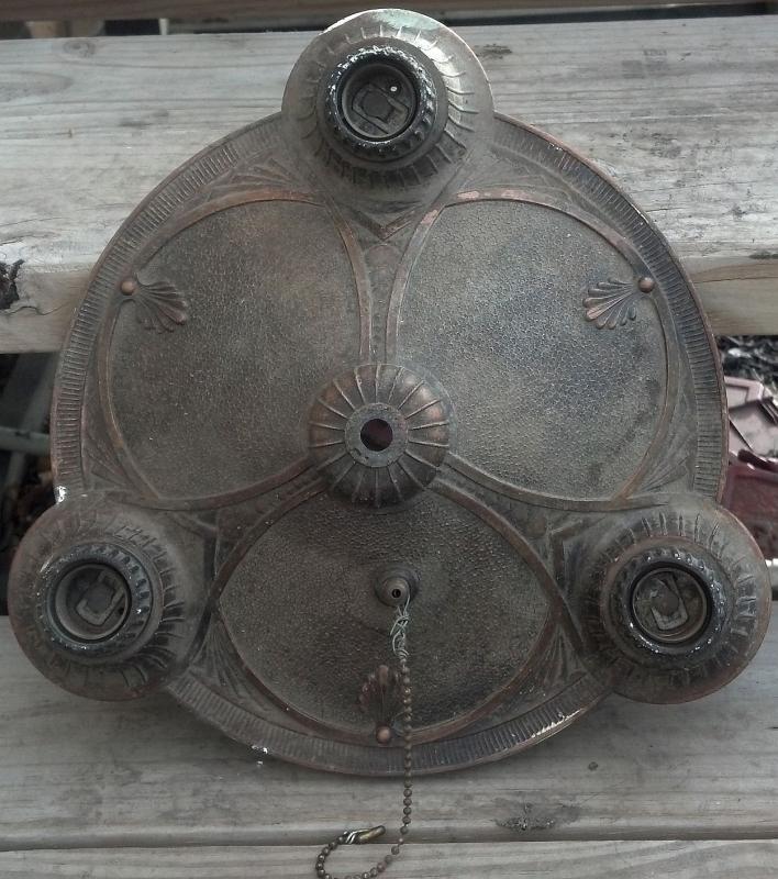 Vintage 3 Light Ceiling Fixture Antique Brass Porcelain Sockets