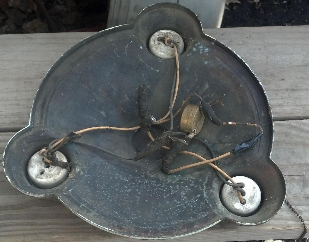 Vintage 3 Light Ceiling Fixture Antique Brass Porcelain Sockets