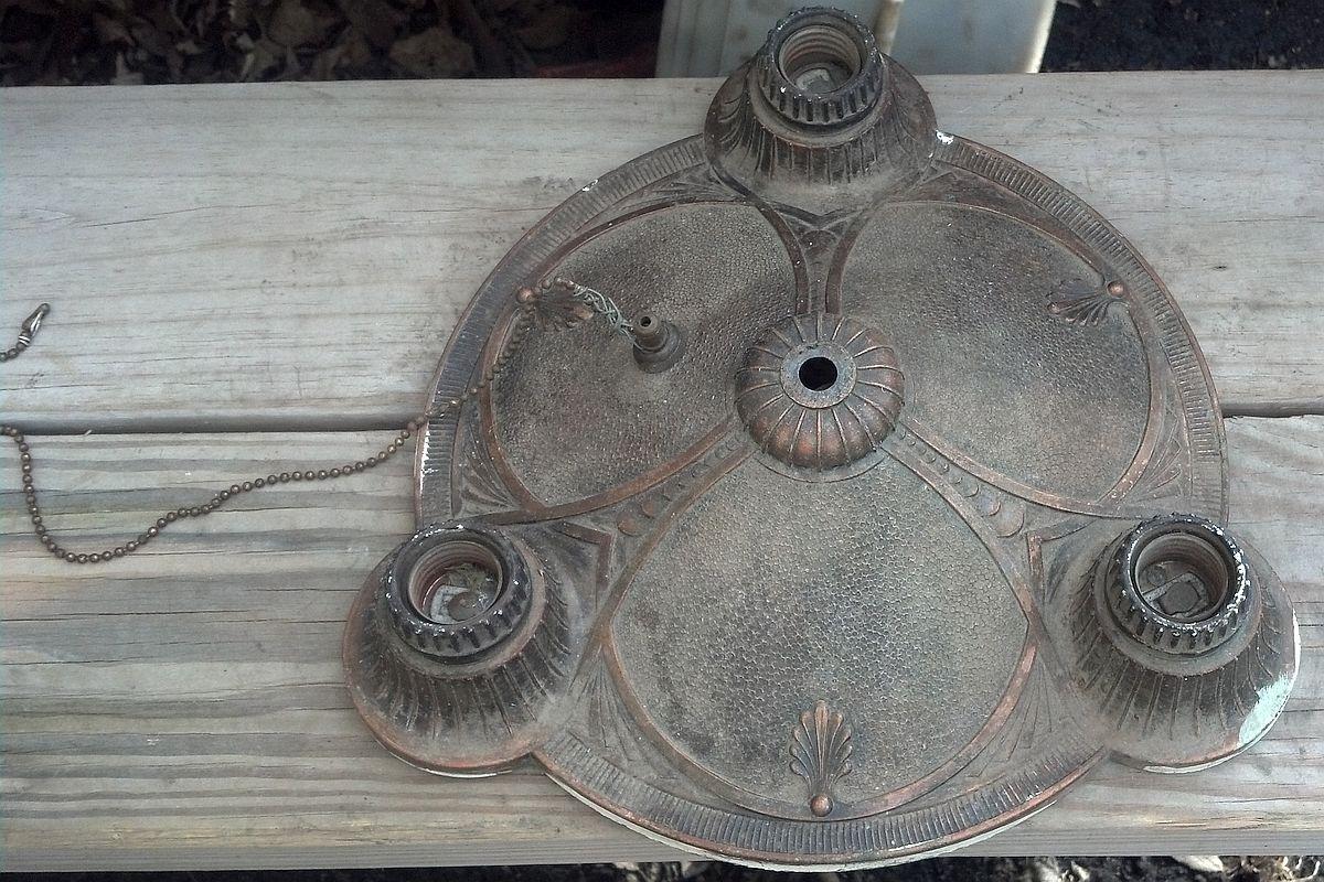 Vintage 3 Light Ceiling Fixture Antique Brass Porcelain Sockets