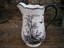 ROOSTER PATTERN PITCHER PORCELAIN BLACK & WHITE
