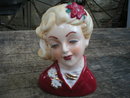 CHRISTMAS POINTSETTIA HAT HEAD VASE, HEADVASE