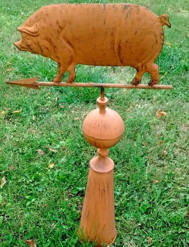 Pig Weather Vane and Stand Rustic Full Body Cabin Farm Home Roof Decor