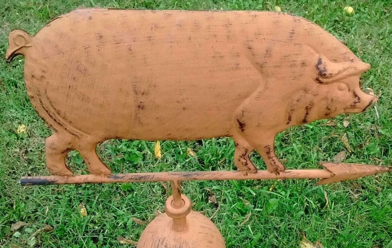 Pig Weather Vane and Stand Rustic Full Body Cabin Farm Home Roof Decor