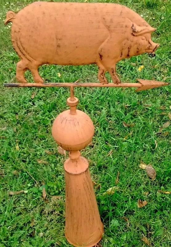 Pig Weather Vane and Stand Rustic Full Body Cabin Farm Home Roof Decor
