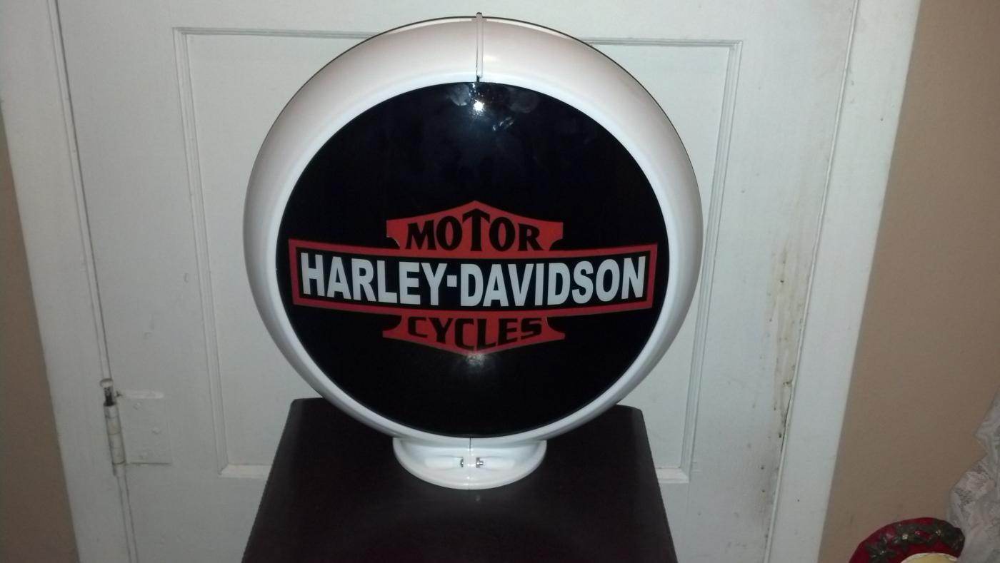 Harley Davidson White Motorcycle Gas Pump Globe Top Decor