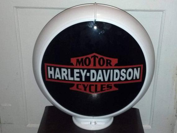 Harley Davidson White Motorcycle Gas Pump Globe Top Decor