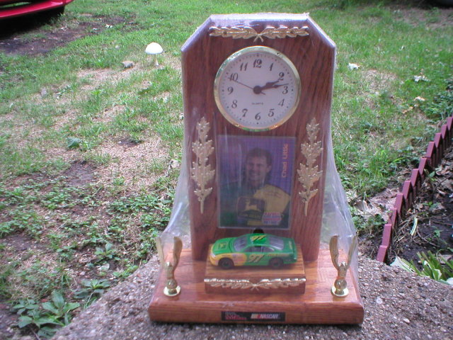 JOHN DEERE OAK SHELF CLOCK NASCAR