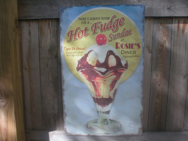 LG HOT FUDGE SUNDAE RETRO TIN SIGN DINER METAL AD SIGNS