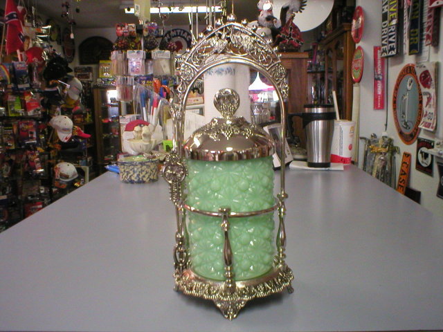 JADE JADITE GLASS PICKLE CASTOR ORNATE PICKLE CASTORS J