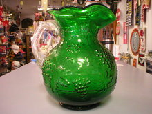LARGE HUNTER GREEN GRAPE & FLORAL PITCHER CLEAR HANDLE