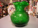 LARGE HUNTER GREEN GRAPE & FLORAL PITCHER CLEAR HANDLE