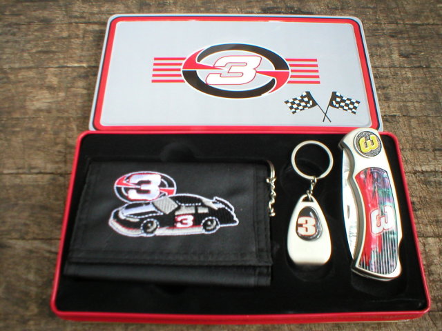EARNHARDT SR BILLFOLD KNIFE KEYCHAIN IN COLLECTOR TIN E