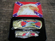 EAGLE WITH REBEL FLAG POCKET KNIFE COLLECTOR TIN BOX E