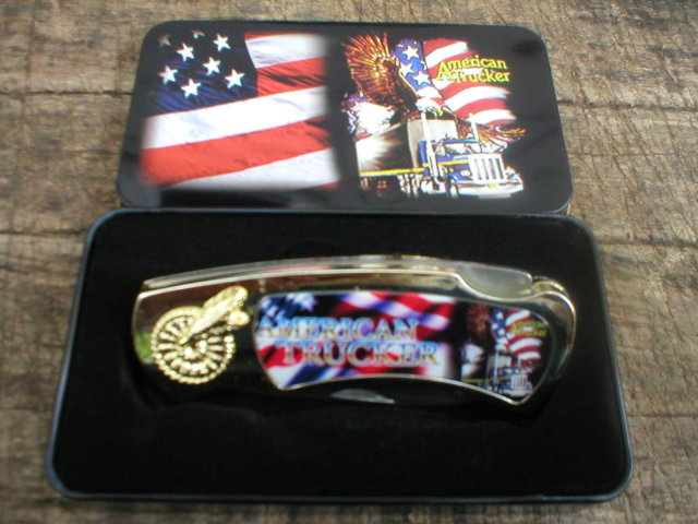 AMERICAN TRUCKER POCKET KNIFE COLLECTOR TIN BOX T