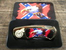 EAGLE WITH REBEL FLAG POCKET KNIFE COLLECTOR TIN BOX E