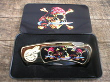 THREE SKULLS POCKET KNIFE IN COLLECTOR TIN BOX R