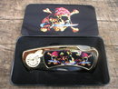 THREE SKULLS POCKET KNIFE IN COLLECTOR TIN BOX R