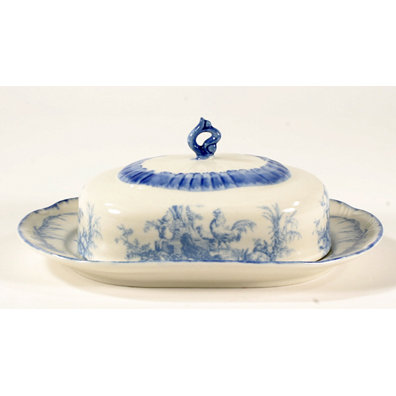 PORCELAIN BLUE TRANSFER WARE DECORATIVE BUTTERDISH B
