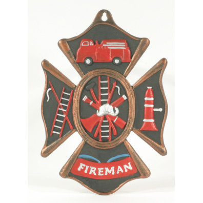 CAST IRON FIREMAN PAINTED PLAQUE DECORATIVE ITEM F