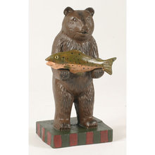 CAST IRON STANDING BEAR HOLDING FISH STATUE DOORSTOP D