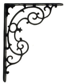 ONE PAIR OF CAST IRON BLACK SCROLL SHELF BRACKETS B