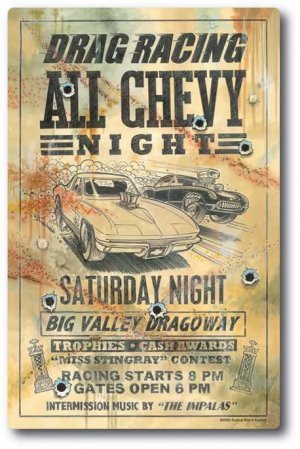 DRAG RACING ALL CHEVY NIGHT METAL SIGN