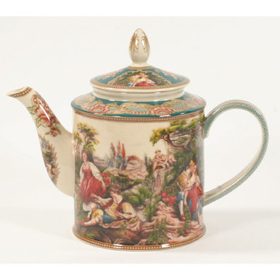 PORCELAIN TEAPOT SCENIC FRENCH PASTORAL DESIGN F