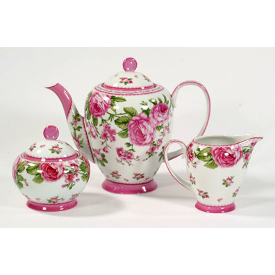 THREE PIECE PORCELAIN TEA SET STUNNING HOME DECOR T