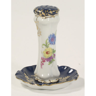 VICTORIAN STYLE BLUE TRIM FLORAL SAUCER HATPIN HOLDER B