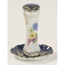 VICTORIAN STYLE BLUE TRIM FLORAL SAUCER HATPIN HOLDER B