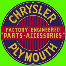 CHRYSLER PLYMOUTH PORCELAIN COATED SIGN Ande Rooney