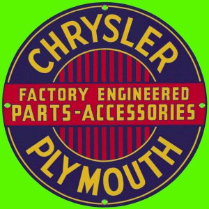 CHRYSLER PLYMOUTH PORCELAIN COATED SIGN Ande Rooney