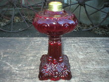 RUBY MINIATURE PRINCESS FEATHER OIL LAMP GLASS LAMPS F