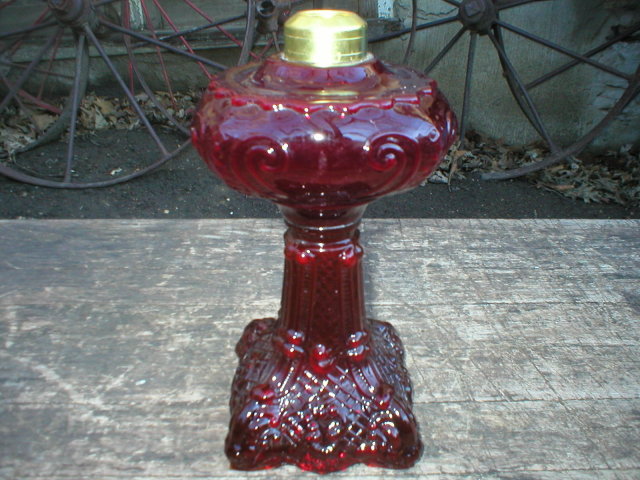 RUBY MINIATURE PRINCESS FEATHER OIL LAMP GLASS LAMPS F