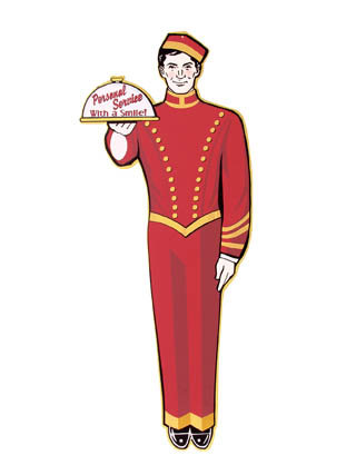 LARGE RETRO RED BELLBOY TIN SIGN METAL ADV AD SIGNS B