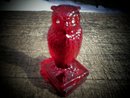 RUBY RED GLASS OWL ON BOOKS GLASS DECORATIVE ITEM O