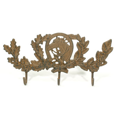 CAST IRON HORSE THREE HOOK WALL HANGER COAT RACK H
