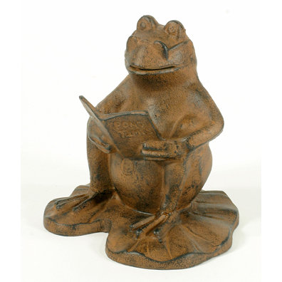 CAST IRON FROG READING DECORATIVE FROG GARDEN DECOR F