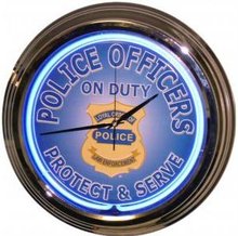 POLICE OFFICERS BLUE NEON CLOCK SIGN CHROME RETRO SIGNS