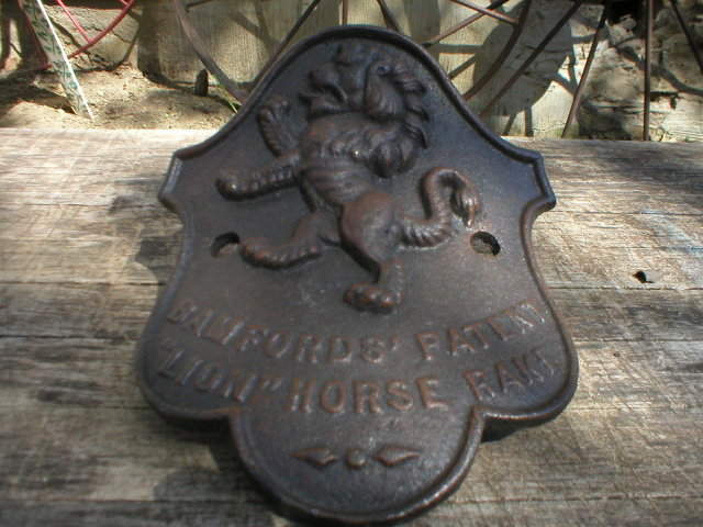 BAMFORDS' PATENT LION HORSE RAKE NAME PLATE CAST IRON