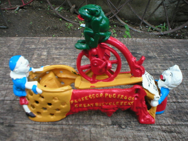 PROFESSOR PUG FROGS MECHANICAL BANK CAST IRON