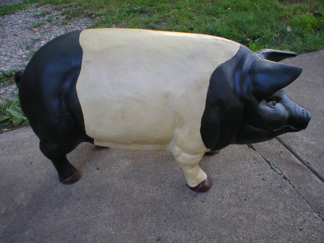 LARGE BLACK & WHITE CAST IRON PIG 66 LBS IRONWARE DECOR
