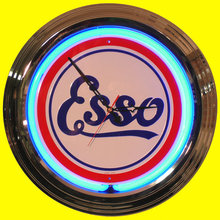 ESSO BLUE NEON CLOCK SIGN CHROME RETRO AD SIGNS S