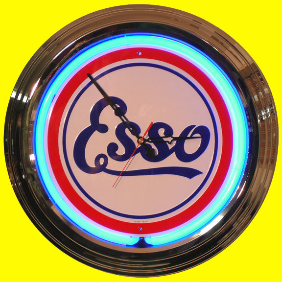 ESSO BLUE NEON CLOCK SIGN CHROME RETRO AD SIGNS S